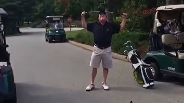 Video goes viral of angry golfer snapping EVERY CLUB in his bag